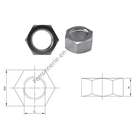 Écrou avec filetage à gauche, inox (AISI 316), différentes dimensions