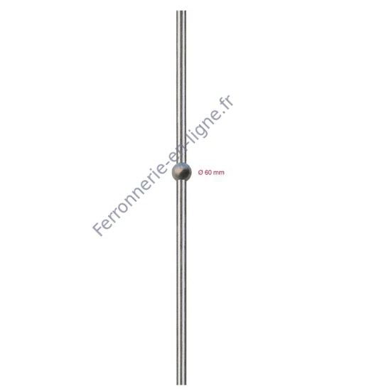 Poteau inox (AISI 304) avec boule (Ø60mm), différentes épaisseurs de matériau