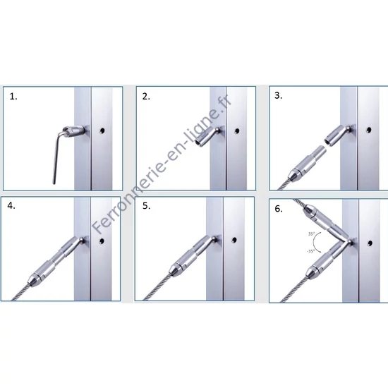 Embout fileté orientable pour câble inox (AISI 316), différentes dimensions