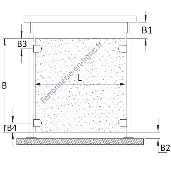 Pince à verre 45x45mm à fixer sur tube rond, inox (AISI 316), différentes dimensions