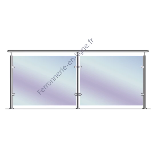 Poteau inox avec ancrage au sol, tube rond, rosace de couverture, 2 pinces à verre et support de main courante (AISI 316)