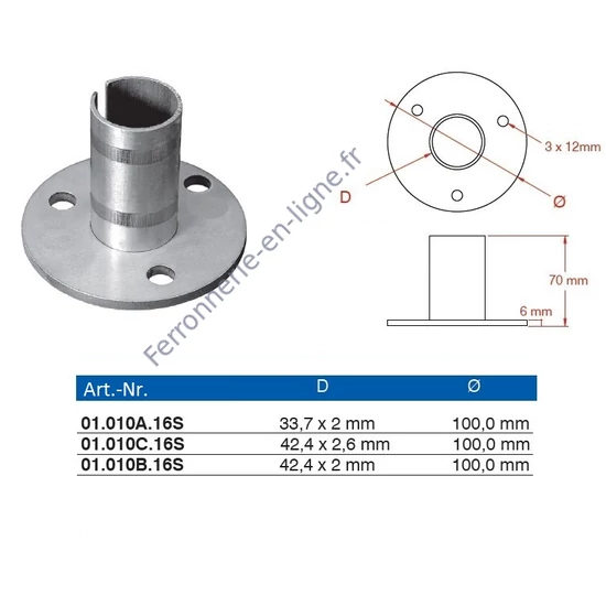 Platine murale, inox (AISI 316), différentes dimensions