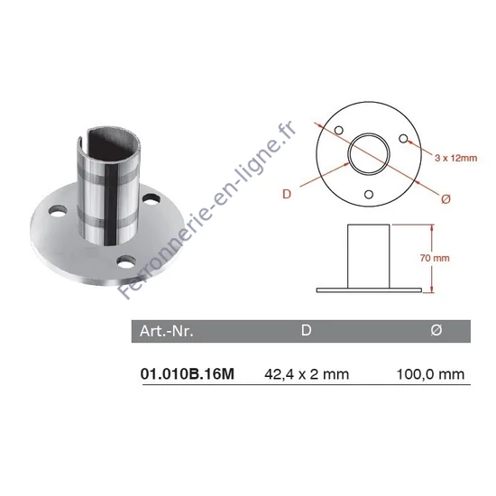 Platine murale, inox (AISI 316), poli miroir