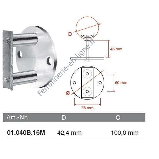 Platine de fixation laterale, inox (AISI 316), poli miroir