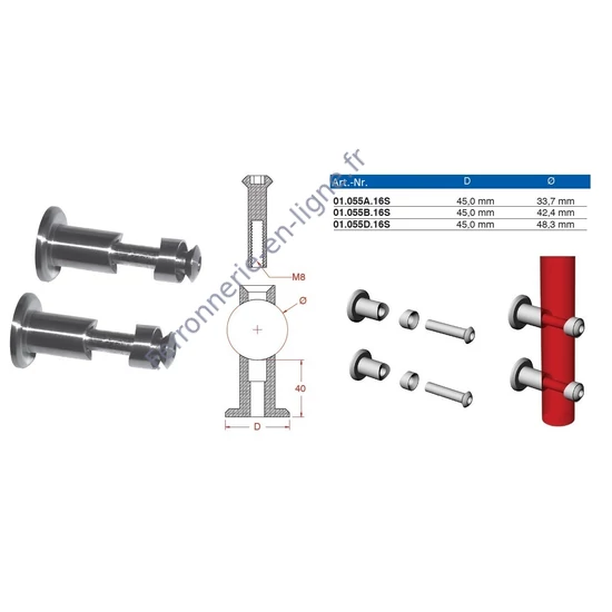 Platine de fixation laterale, inox (AISI 316), différentes dimensions