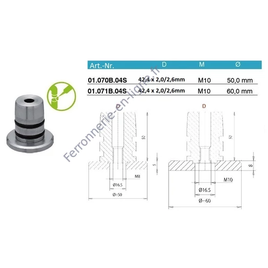 Platine murale, en inox (AISI 304), différentes dimensions