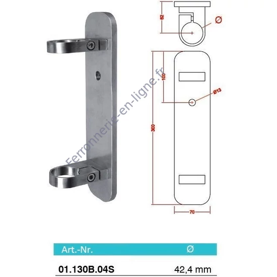 Platine de fixation laterale, inox (AISI 304)