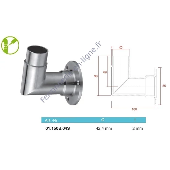 Platine de fixation laterale, inox (AISI 304)