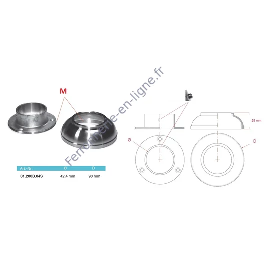 Platine murale avec rosace de recouvrement, inox (AISI 304)