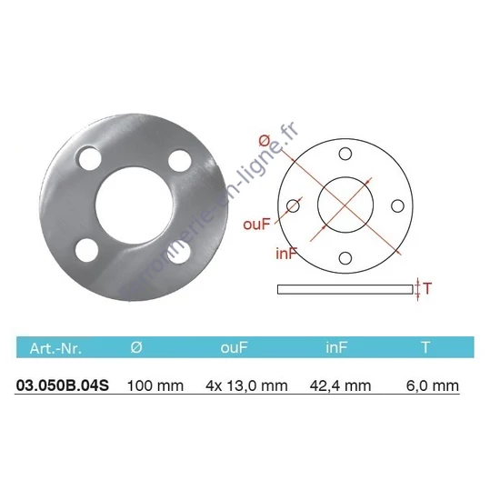 Platine ronde, inox (AISI 304)