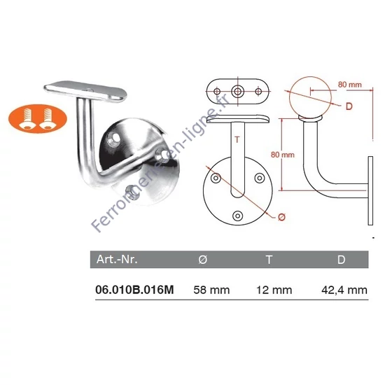 Support de main courante pour tube rond, inox (AISI 316), poli miroir