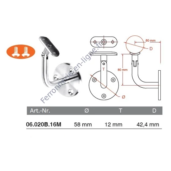 Support de main courante pour tube rond, articulé, inox (AISI 316), poli miroir