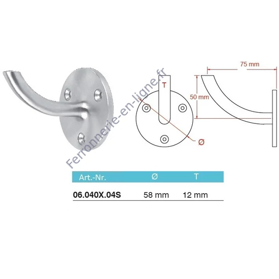 Support de main courante, inox (AISI 304)