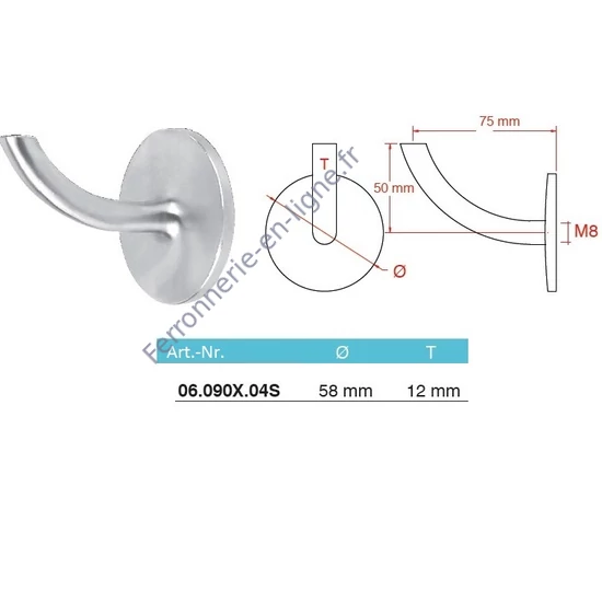Support de main courante, inox (AISI 304)