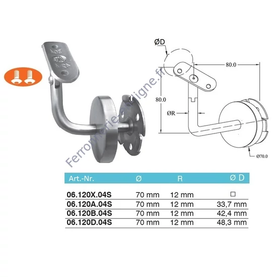 Support de main courante pour tubes ronds et carrés, articulé, avec rosace de couverture, inox (AISI 304), différentes dimensions