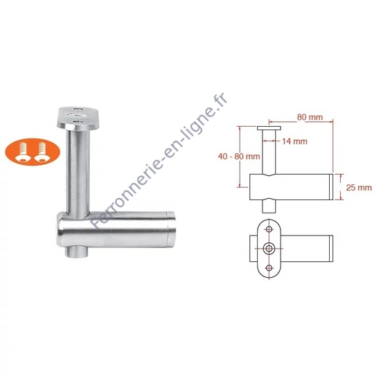 Support de main courante pour tube carré, à fixer sur tube carré, réglable en hauteur, inox (AISI 304)