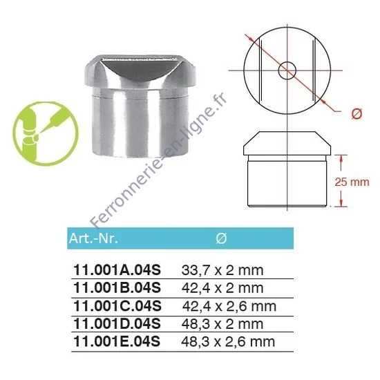 Support de main courante pour tube carré, pour tube rond, inox (AISI 304), différentes dimensions