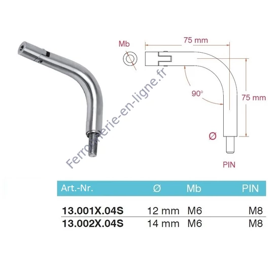 Pivot 90°, articulé, inox (AISI 304)