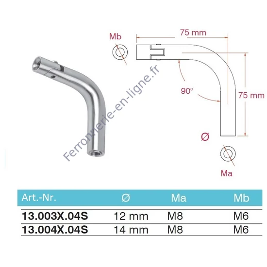 Pivot 90°, articulé, inox (AISI 304)