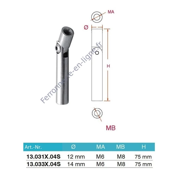 Pivot articulé inox (AISI 304)