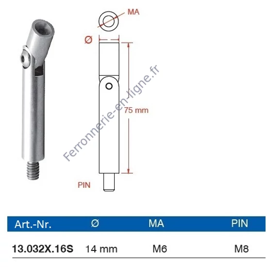 Pivot articulé inox (AISI 316)