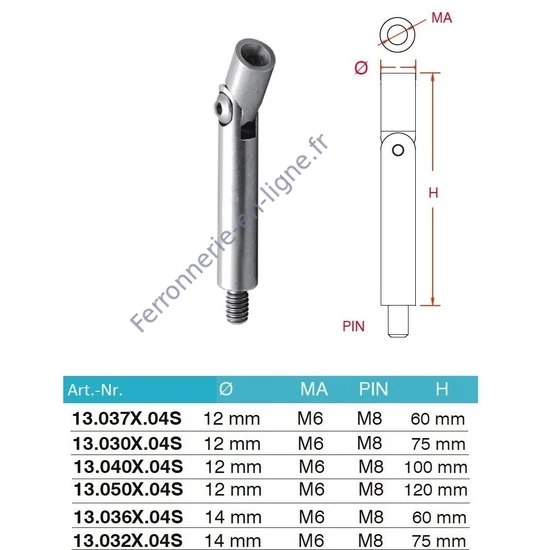 Pivot articulé inox (AISI 304)