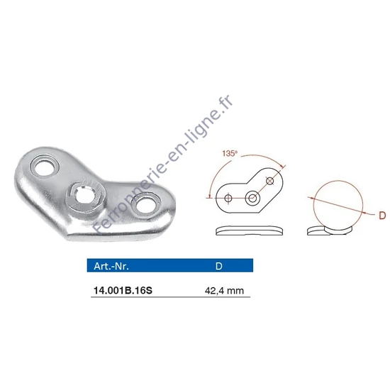 Plaque de support 135° pour tube rond, inox (AISI 316)