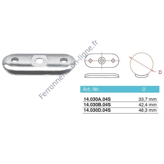 Plaque de support pour tube rond, inox (AISI 304), différentes dimensions
