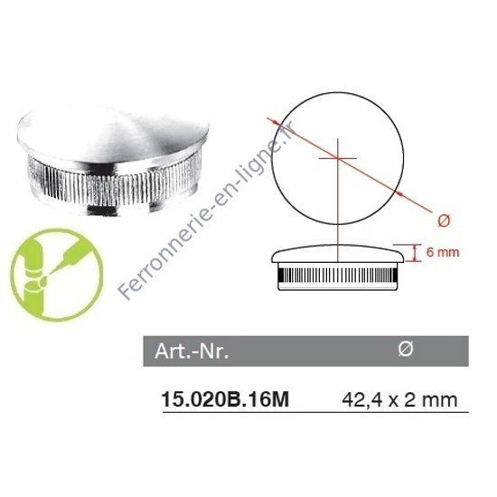 Embout bombé pour tube rond, inox (AISI 316), poli miroir