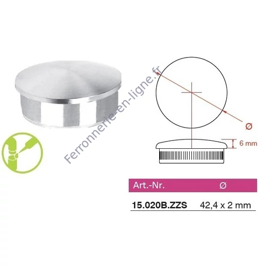 Embout bombé pour tube rond (Zamac, effet inox)