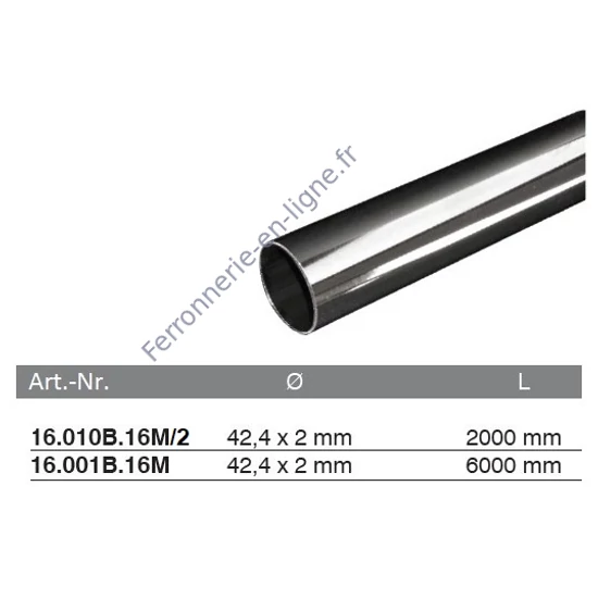 Tube rond inox (AISI 316), poli miroir, différentes dimensions