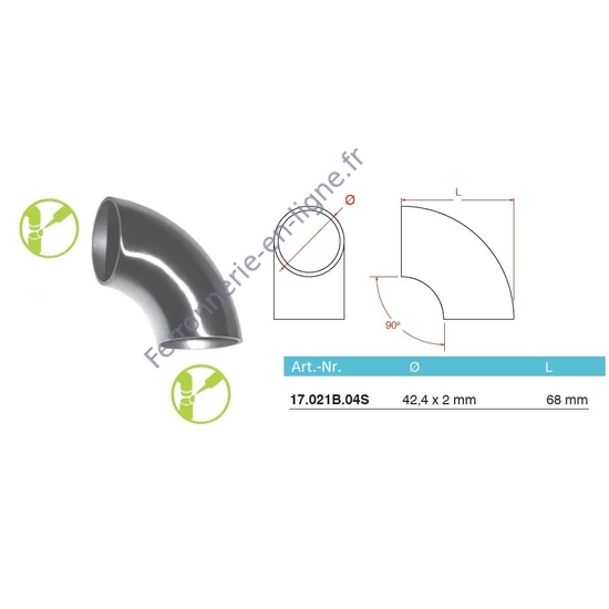 Coude 90°, inox (AISI 304)
