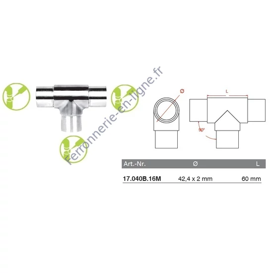 Raccord en T, inox (AISI 316), poli miroir