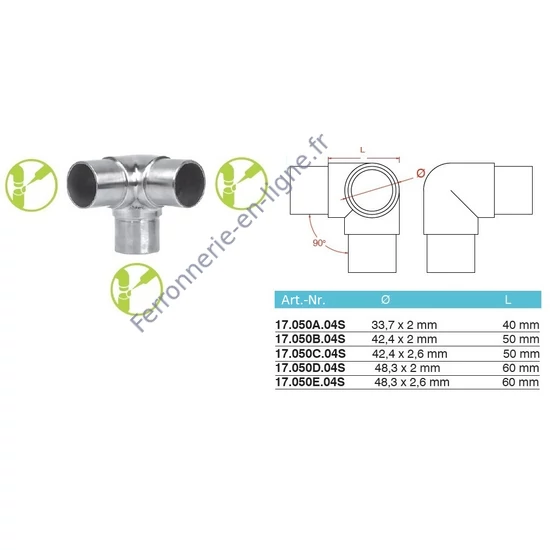 Raccord, inox (AISI 304), différentes dimensions
