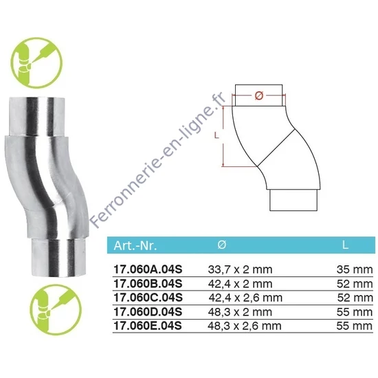 Raccord orientable, inox (AISI 304), différentes dimensions