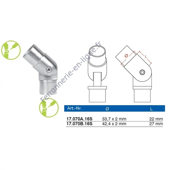 Raccord orientable, inox (AISI 316), différentes dimensions