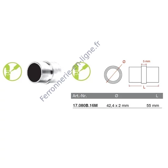 Raccord, inox (AISI 316), poli miroir