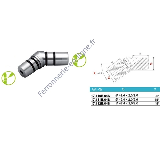 Raccord orientable, inox (AISI 304), différentes dimensions