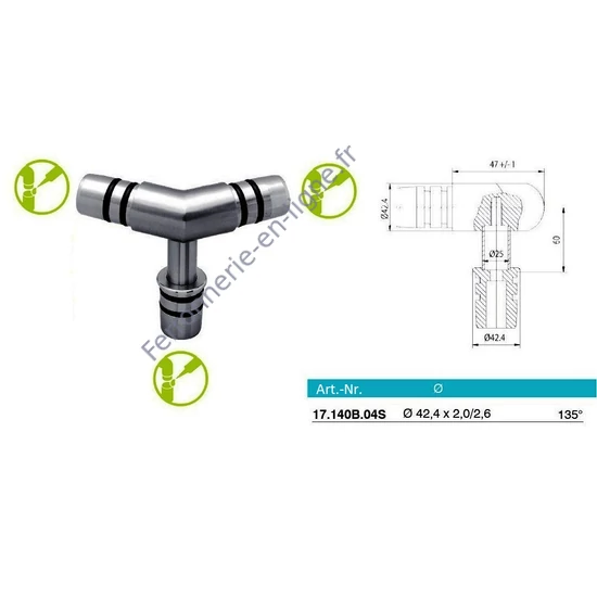 Raccord à 135°, inox (AISI 304)