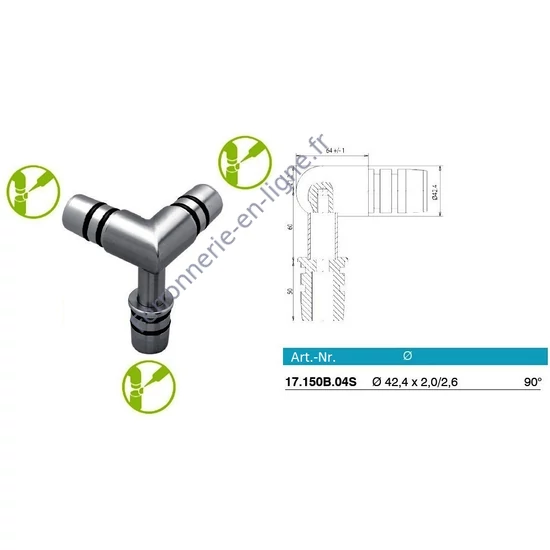 Raccord à 90°, inox (AISI 304)