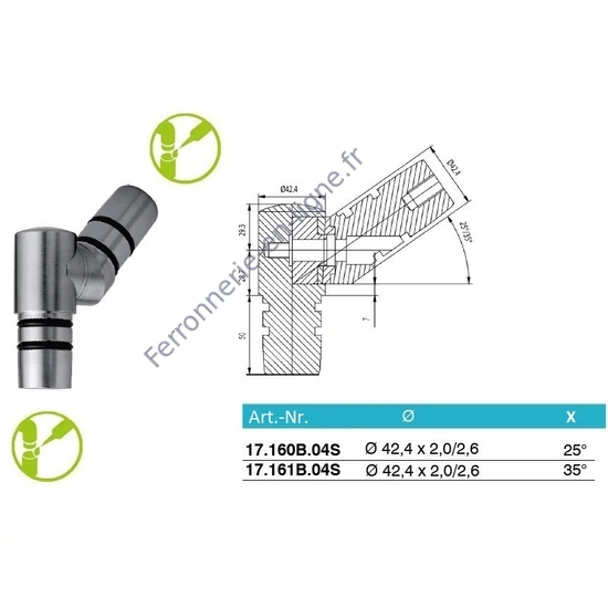 Raccord orientable, inox (AISI 304), différentes dimensions