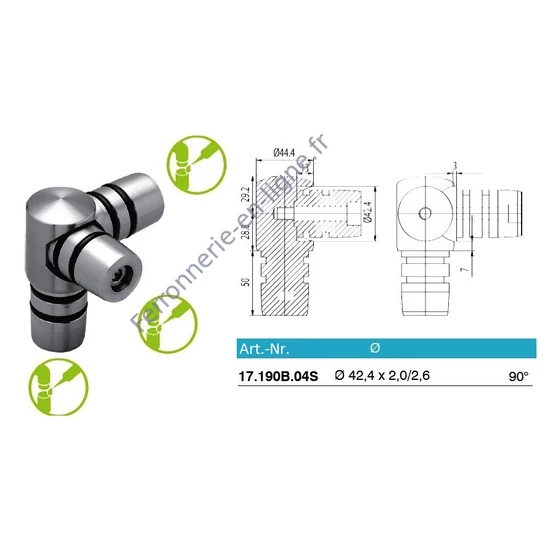 Raccord à 90°, inox (AISI 304)
