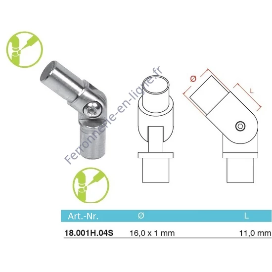 Raccord de barres orientable, inox (AISI 304)