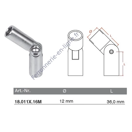 Raccord de barres orientable, inox (AISI 316), poli miroir