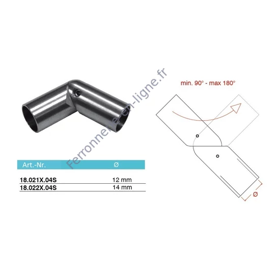 Raccord de barres orientable, inox (AISI 304), différentes dimensions
