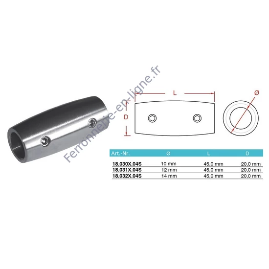 Jonction de barres, inox (AISI 304), différentes dimensions