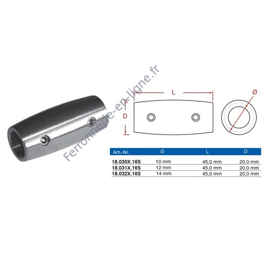 Jonction de barres, inox (AISI 316), différentes dimensions