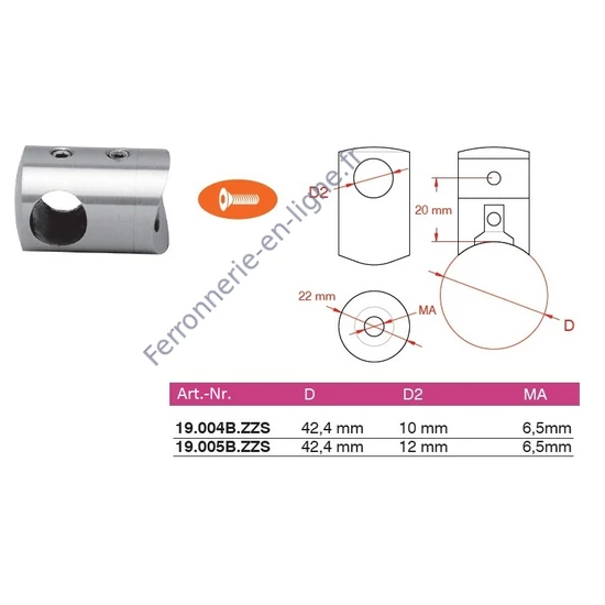 Support de barre avec trou traversant, à fixer sur tube rond, inox (Zamac, effet inox), différentes dimensions