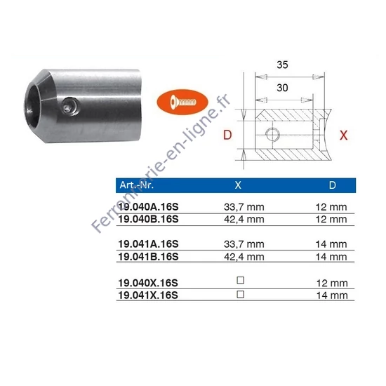 Support de barre à fixer sur tube rond ou carré inox (AISI 316), différentes dimensions