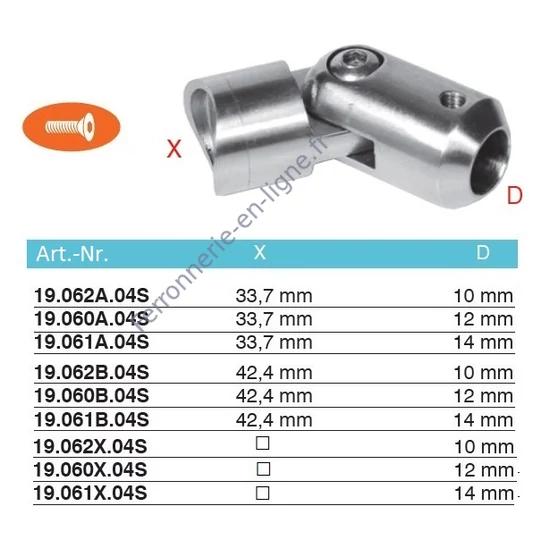 Support de barre orientable à fixer sur tube rond ou carré, inox (AISI 304), différentes dimensions